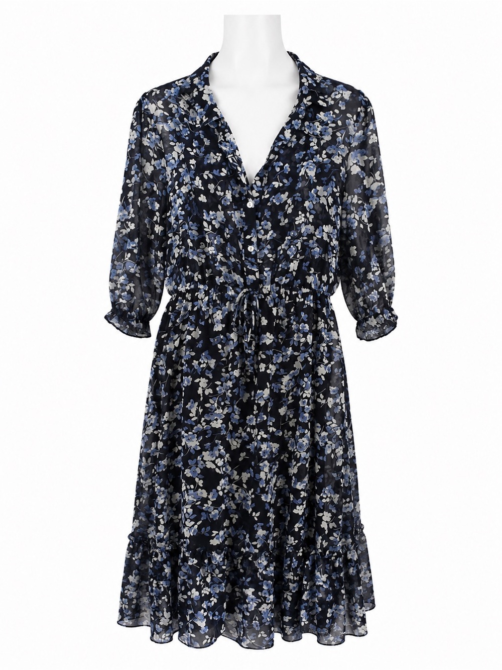 Size 16W Kate & Lily Navy‎ Blue Floral Chiffon Midi Dress